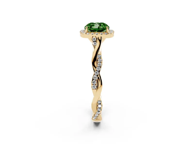Cushion Cut Twist Halo Engagement Ring Setting for a Fancy Green Lab-Grown Diamond | Yellow Gold