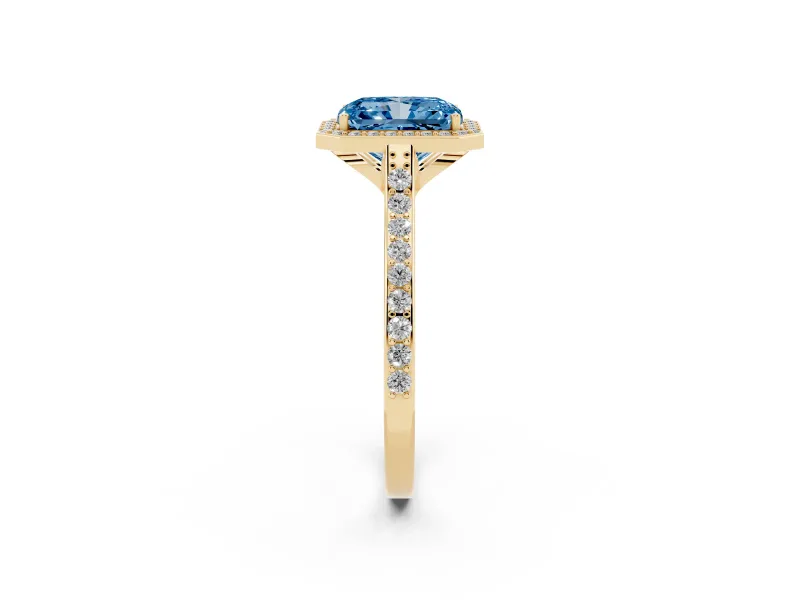 Radiant Cut Halo Engagement Ring Setting for a Fancy Blue Lab-Grown Diamond | Yellow Gold - Design NV-24729