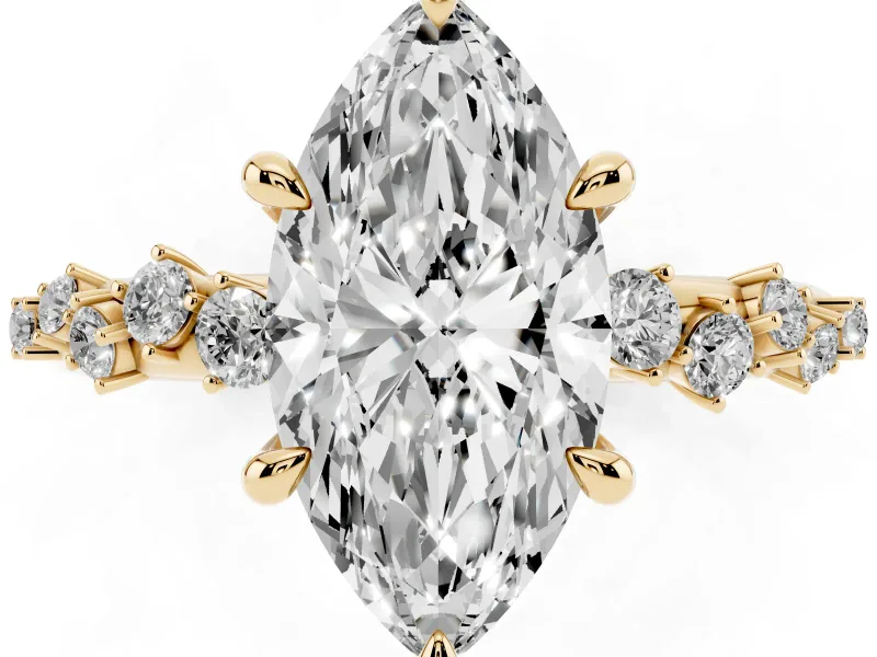 Marquise Graduated Accent Engagement Ring Setting | Scattered Shoulders | Yellow Gold