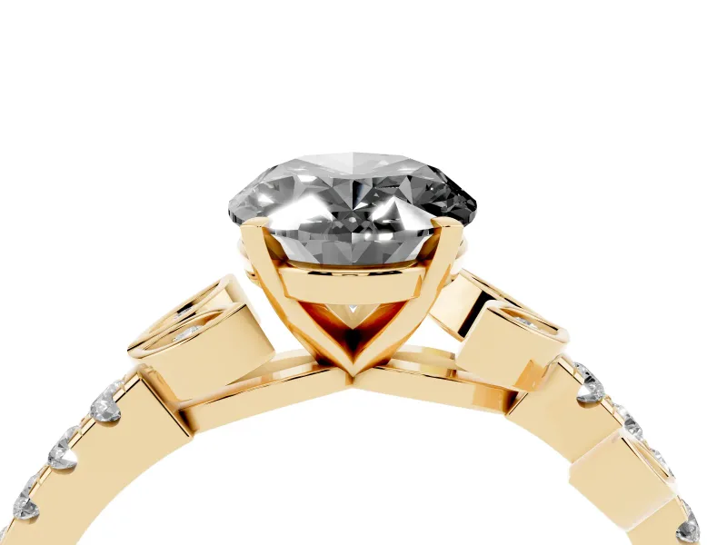 Fancy Black Oval Cut Diamond Solitaire Leaf-Inspired Ring Set in Yellow gold with Pavé Band and Prong Setting