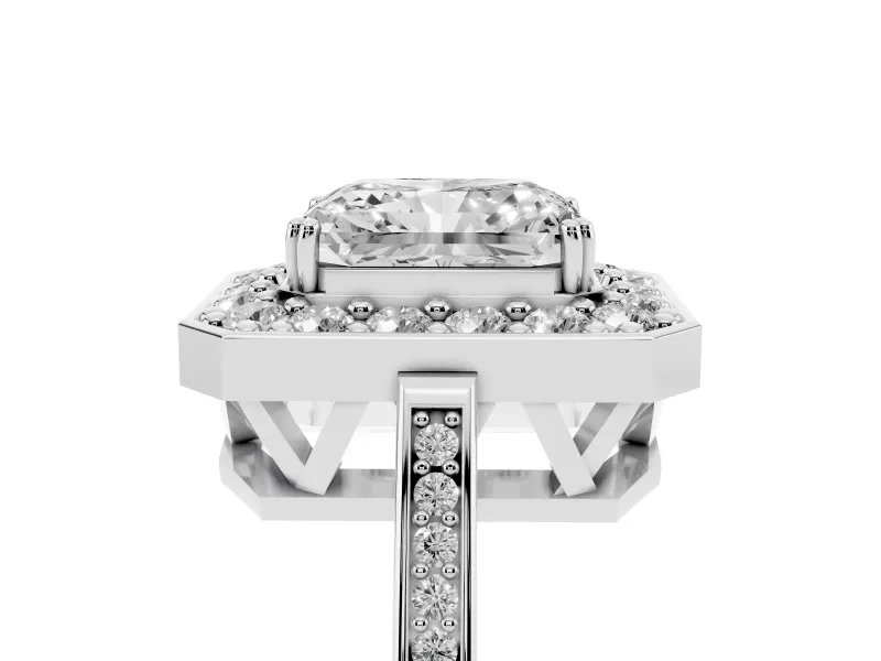 Radiant Cut Halo Engagement Ring Setting | Polished Halo Rim | Platinum