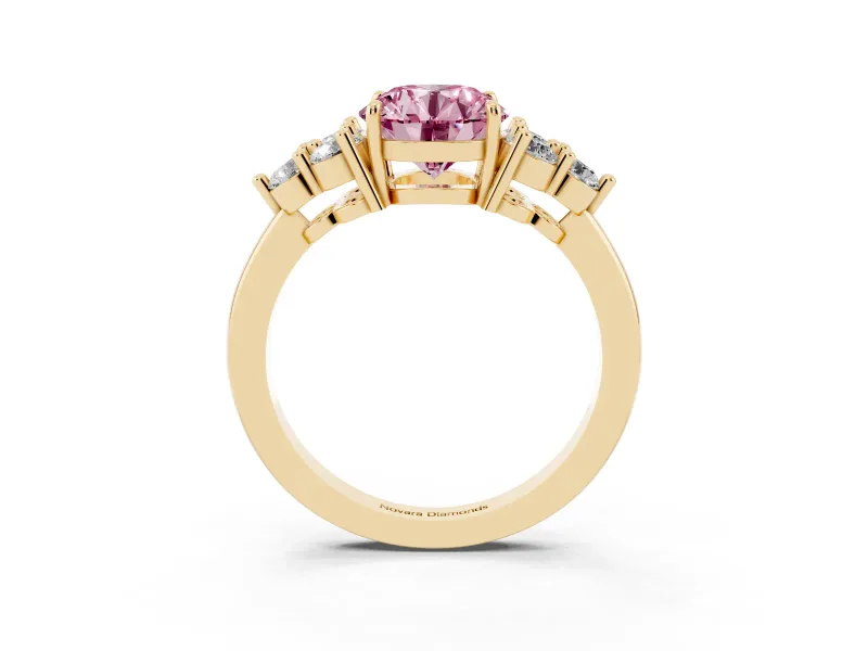 Round Cluster Side Stone Engagement Ring Setting for a Fancy Pink Lab-Grown Diamond | Yellow Gold