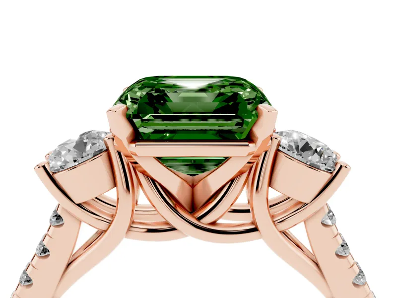 Asscher Cut Three-Stone Engagement Ring Setting for a Fancy Green Lab-Grown Diamond | Rose Gold