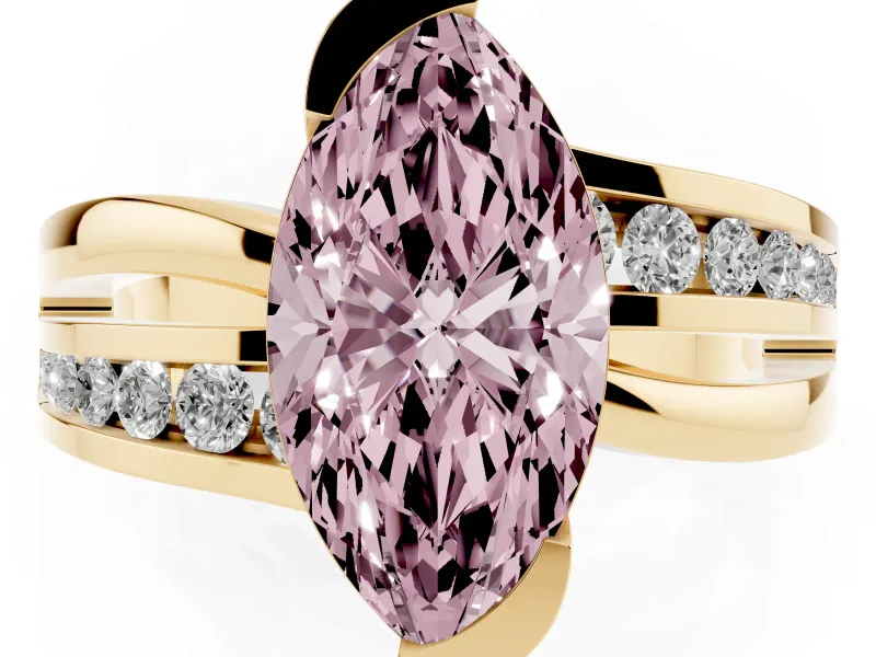 Marquise Graduated Bypass Engagement Ring Setting for a Fancy Pink Lab-Grown Diamond | Yellow Gold