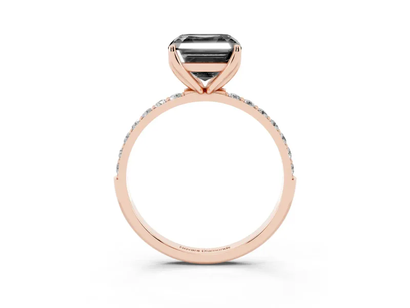 Asscher Cut Pavé Solitaire Engagement Ring Setting for a Black Center | Slim Band | Rose Gold