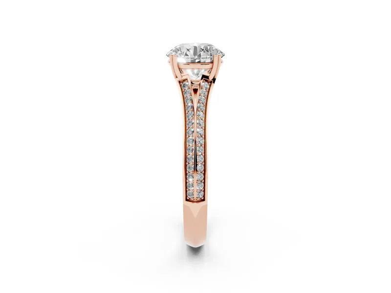 Round Pave Split Shank Engagement Ring Setting | Double Claw Prongs | Rose Gold