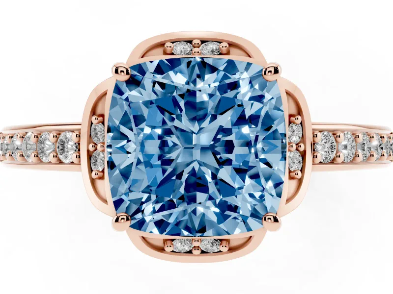 Cushion Cut Floral Pavé Engagement Ring Setting for a Fancy Blue Lab-Grown Diamond | Rose Gold