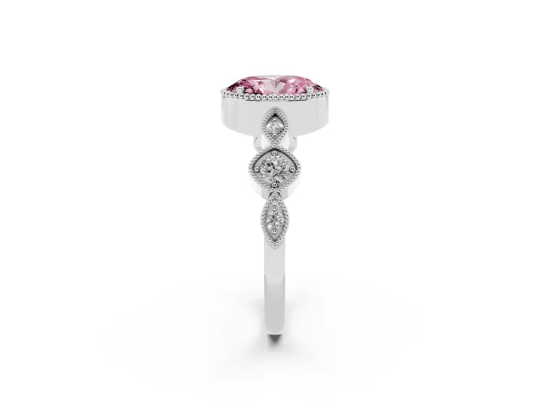 Oval Vintage Engagement Ring Setting for a Fancy Pink Lab-Grown Diamond | White Gold