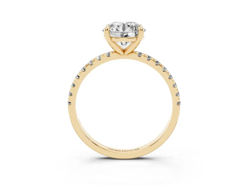Round Petite Pavé Solitaire Engagement Ring Setting | Slim Band | Yellow Gold