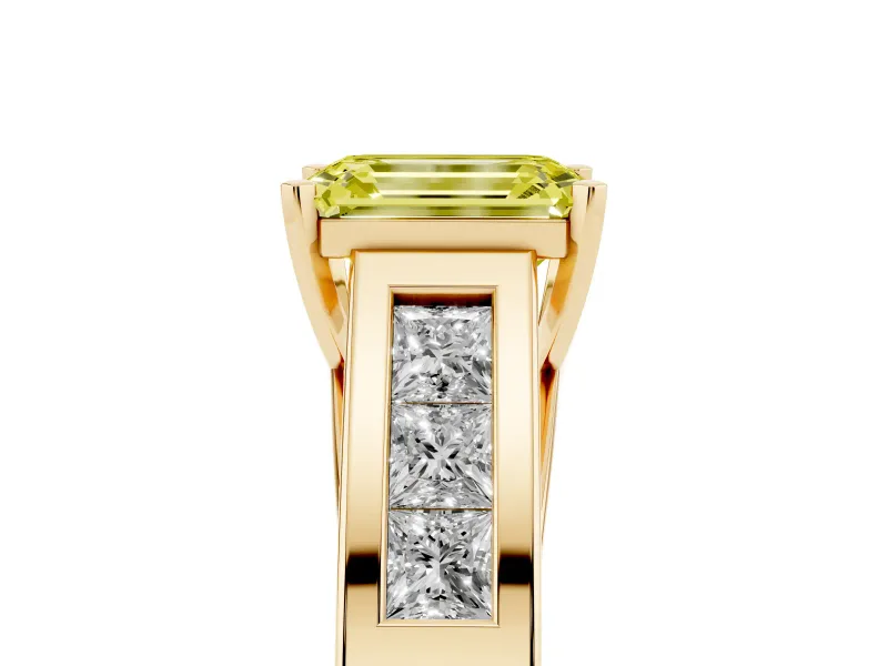 Emerald Cut Channel-Set Engagement Ring Setting for a Fancy Yellow Lab-Grown Diamond | Yellow Gold