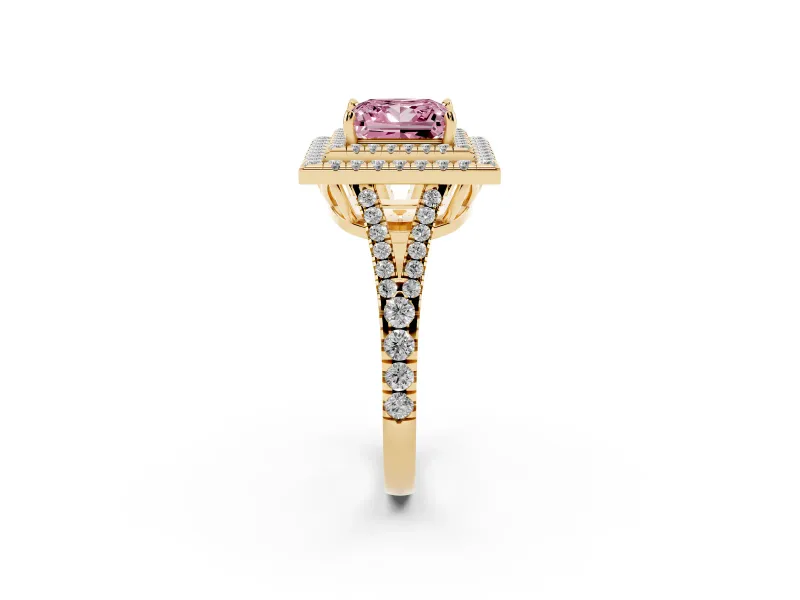 Princess Cut Halo Engagement Ring Setting for a Fancy Pink Lab-Grown Diamond | Yellow Gold - Design NV-24799