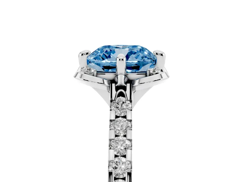 Cushion Cut Floral Engagement Ring Setting for a Fancy Blue Lab-Grown Diamond | Pavé Band | Platinum