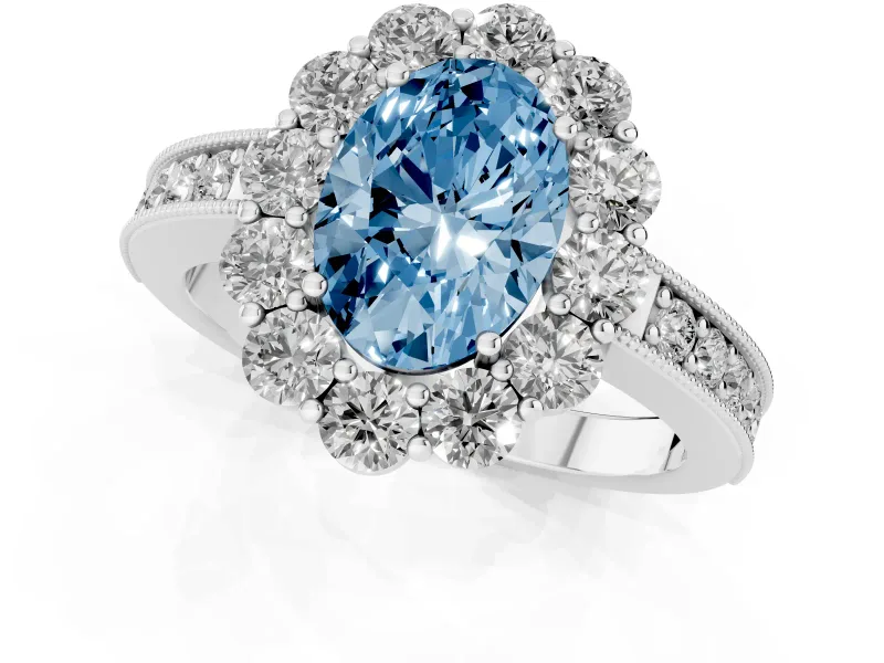 Oval Vintage Halo Engagement Ring Setting for a Fancy Blue Lab-Grown Diamond | White Gold