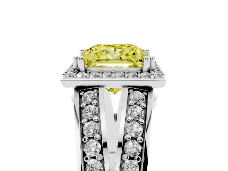 Princess Cut Halo Engagement Ring Setting for a Fancy Yellow Lab-Grown Diamond | Pave Split Shank | Sterling Silver