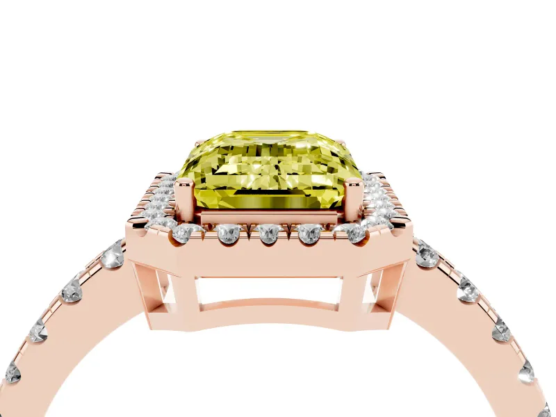 Emerald Cut Halo Engagement Ring Setting for a Fancy Yellow Lab-Grown Diamond | Graduated Pavé Band | Rose Gold