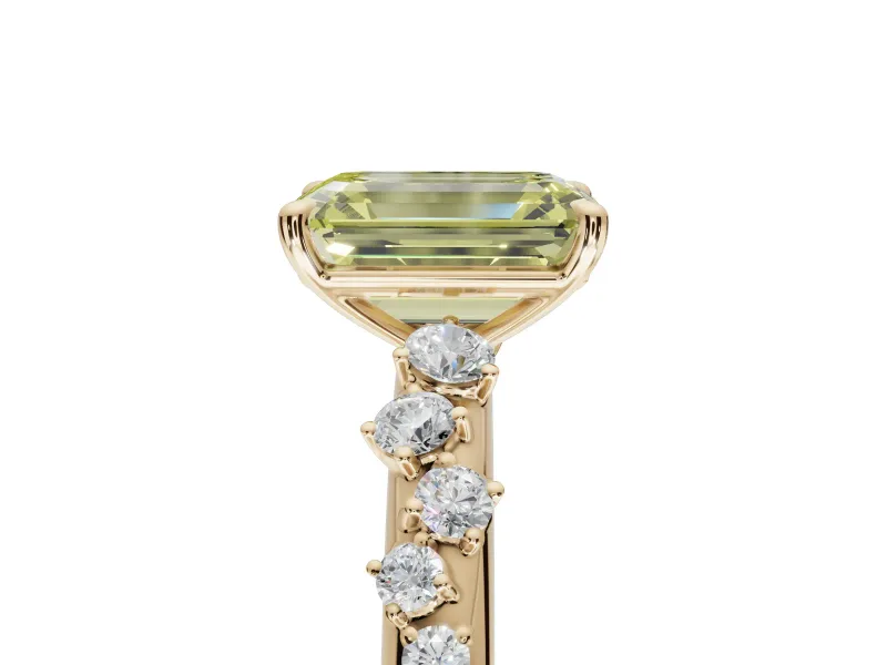 Emerald Cut Graduated Solitaire Engagement Ring Setting for a Fancy Yellow Lab-Grown Diamond | Yellow Gold