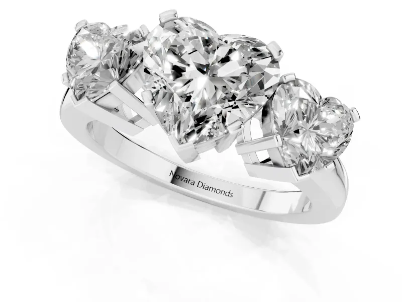 Heart-Shaped Three Stone Engagement Ring Setting | Large Side Stones | Sterling Silver