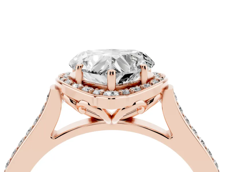 Heart-Shaped Petal Tip Halo Engagement Ring Setting | Single Row Pavé Band | Rose Gold