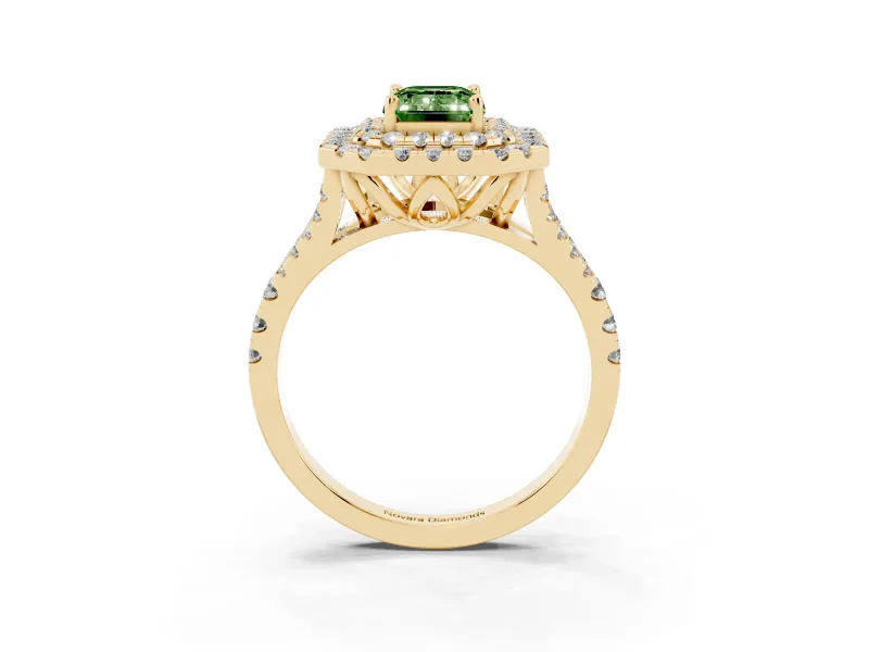 Emerald Cut Halo Split Shank Engagement Ring Setting for a Fancy Green Lab-Grown Diamond | Yellow Gold