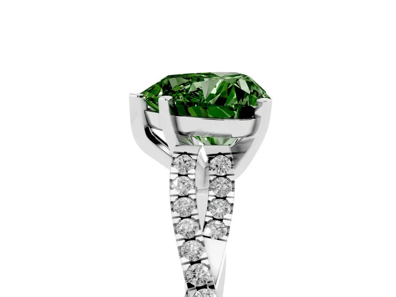 Fancy Green Heart Cut Diamond Solitaire Engagement Ring Set in Silver with Twisted Pavé Band and Prong Setting