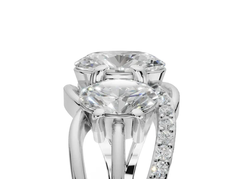 Oval Three Stone Split Shank Engagement Ring Setting | Matching Sides | White Gold