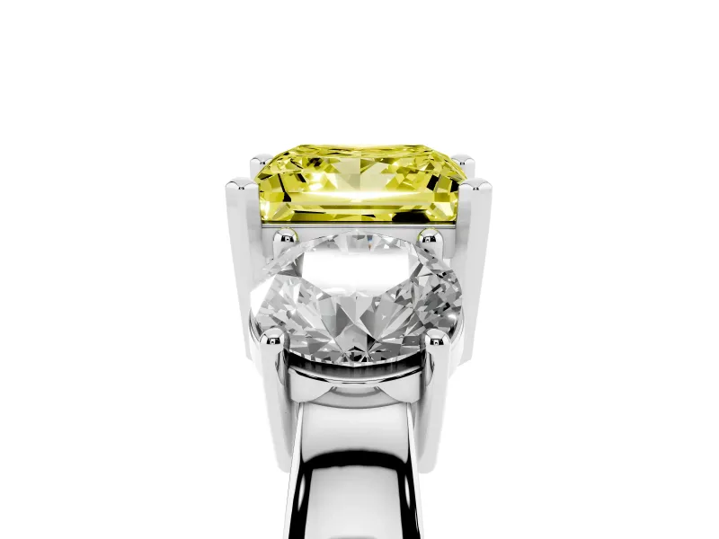 Princess Cut Three Stone Engagement Ring Setting for a Fancy Yellow Lab-Grown Diamond | Wide Plain Band | Platinum
