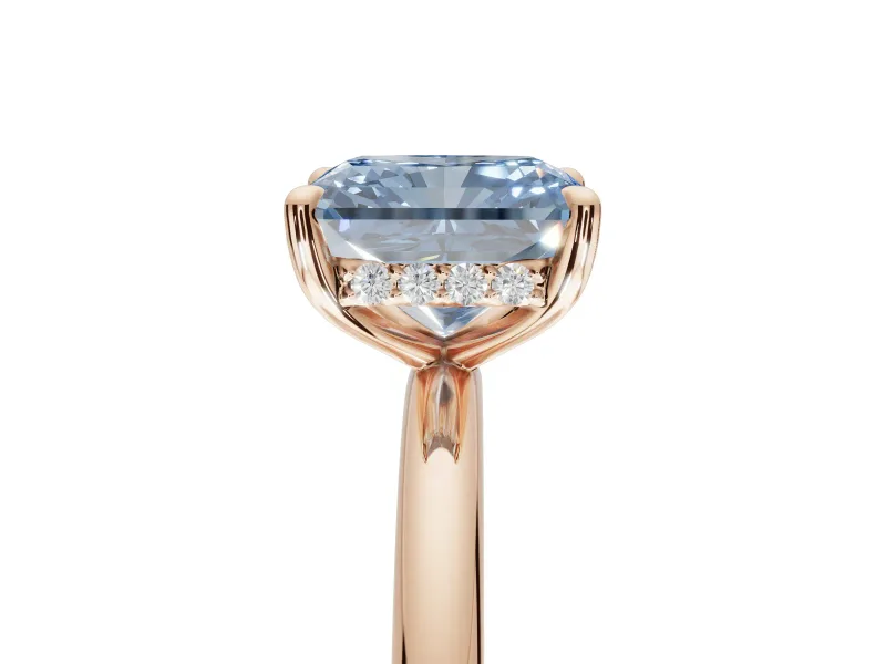 Radiant Cut Hidden Halo Ring Setting for a Fancy Blue Lab-Grown Diamond | Rose Gold