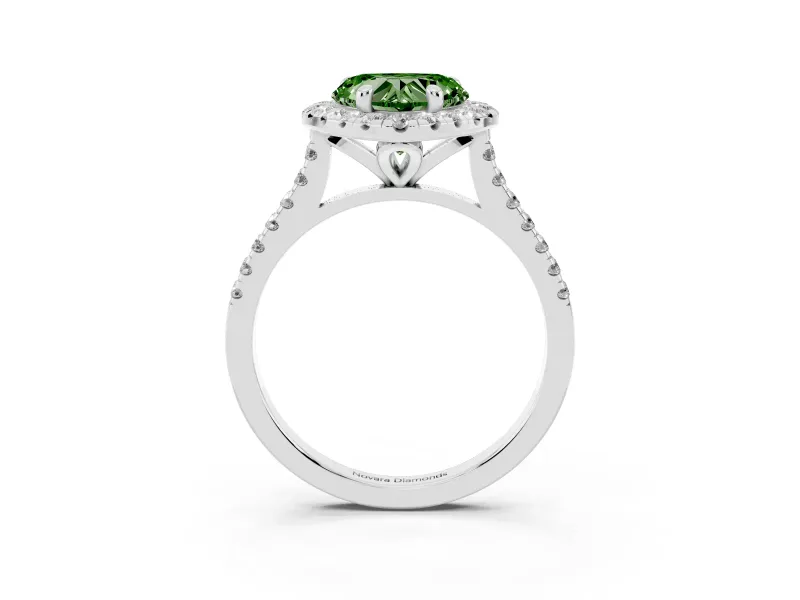 Heart-Shaped Halo Engagement Ring Setting for a Fancy Green Lab-Grown Diamond | Tapered Band | White Gold