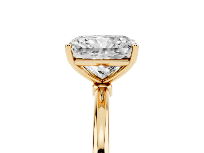 Radiant Cut Thin Solitaire Engagement Ring Setting | Straight Plain Band | Yellow Gold