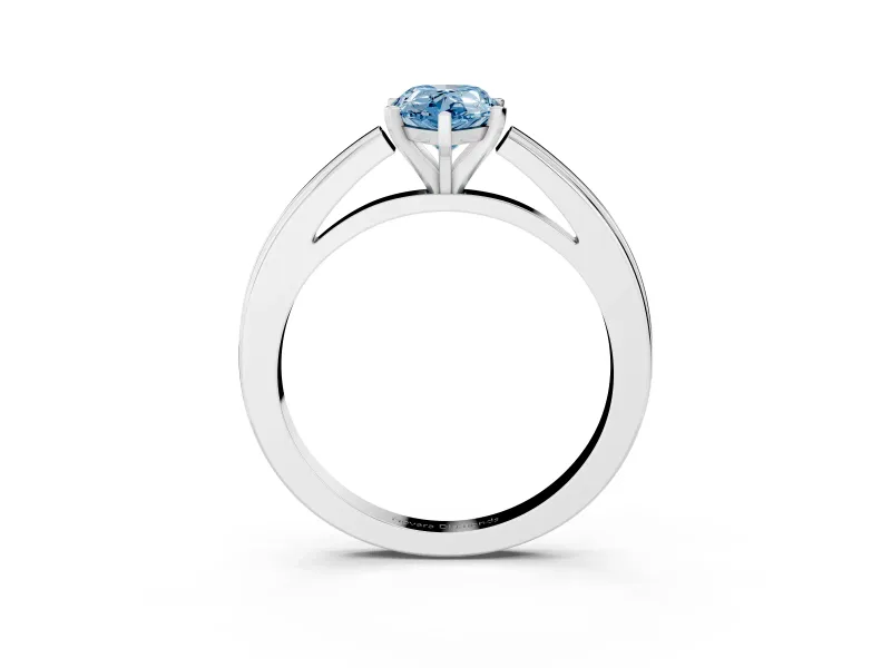 Fancy Blue Pear Cut Diamond Solitaire Ring Set in White gold with Prong Setting and Classic Band