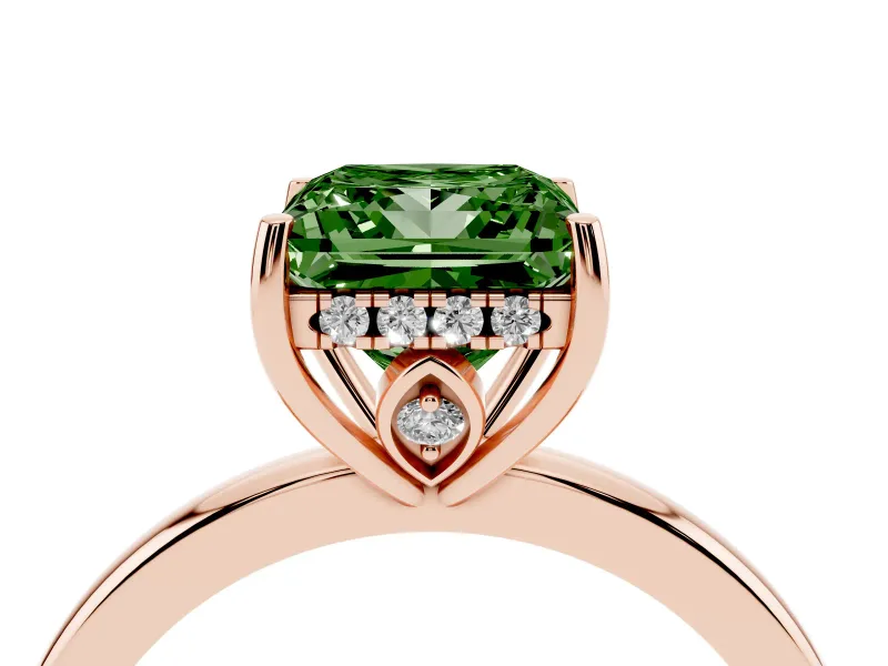 Princess Cut Engagement Ring Setting for a Fancy Green Lab-Grown Diamond | Hidden Halo | Rose Gold