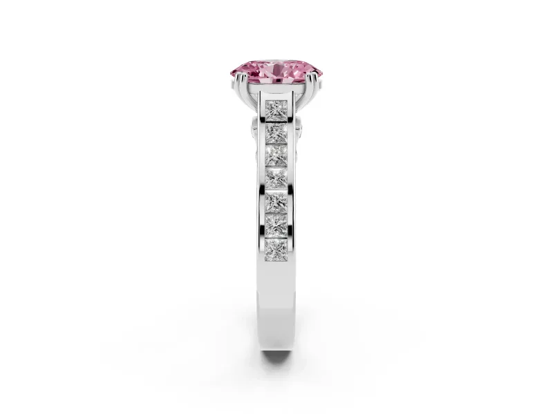 Oval Channel Engagement Ring Setting for a Fancy Pink Lab-Grown Diamond | Platinum