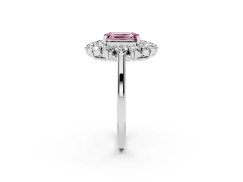 Emerald Cut Floral Double Halo Engagement Ring Setting for a Fancy Pink Lab-Grown Diamond | Plain Band | Platinum