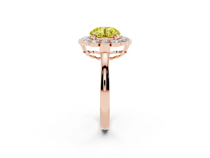Round Scalloped Cluster Halo Engagement Ring Setting for a Fancy Yellow Lab-Grown Diamond | Plain Band | Rose Gold