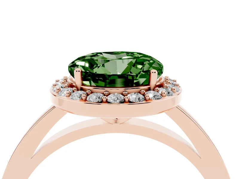 Round Thin Halo Engagement Ring Setting for a Fancy Green Lab-Grown Diamond | Plain Band | Rose Gold