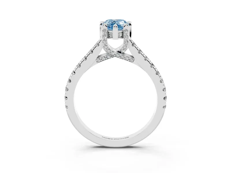 Pear-Shaped Hidden Halo Pave Engagement Ring Setting for a Fancy Blue Lab-Grown Diamond | Claw Prongs | Platinum