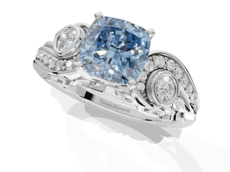Cushion Cut Swirl Engagement Ring Setting for a Fancy Blue Lab-Grown Diamond | Sterling Silver
