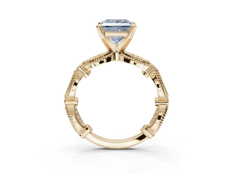Princess Cut Vintage Engagement Ring Setting for a Fancy Blue Lab-Grown Diamond | Graduated Stations | Yellow Gold