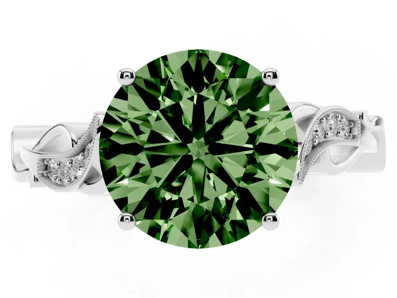 Round Vine Engagement Ring Setting for a Fancy Green Lab-Grown Diamond | Sterling Silver