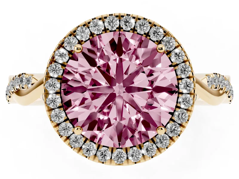 Round Twist Halo Engagement Ring Setting for a Fancy Pink Lab-Grown Diamond | Yellow Gold