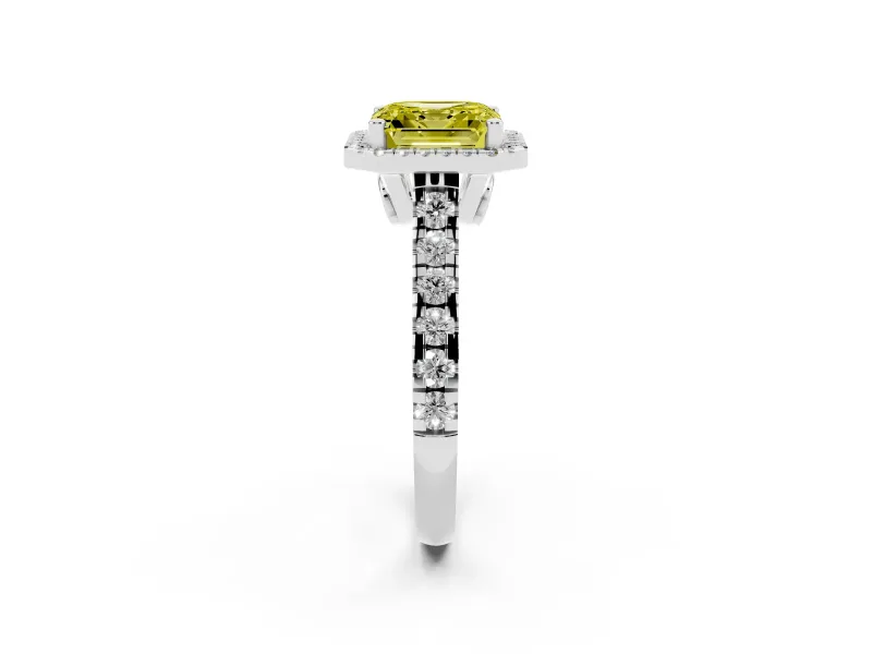 Asscher Cut Accented Halo Engagement Ring Setting for a Fancy Yellow Lab-Grown Diamond | Platinum