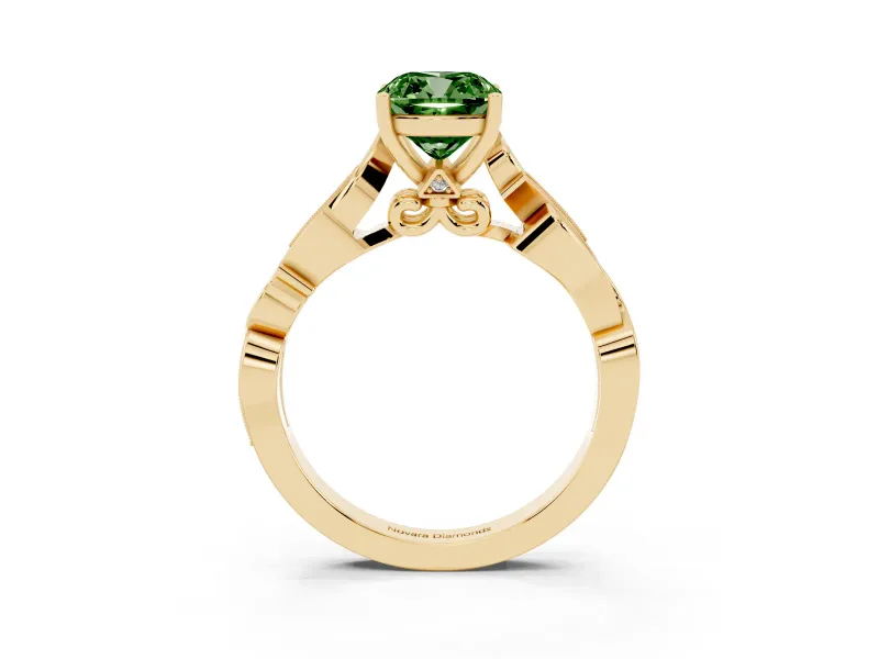 Cushion Cut Vine Engagement Ring Setting for a Fancy Green Lab-Grown Diamond | Yellow Gold