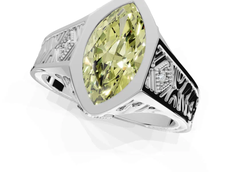 Marquise Vintage Bezel Engagement Ring Setting for a Fancy Yellow Lab-Grown Diamond | Engraved Band | Platinum