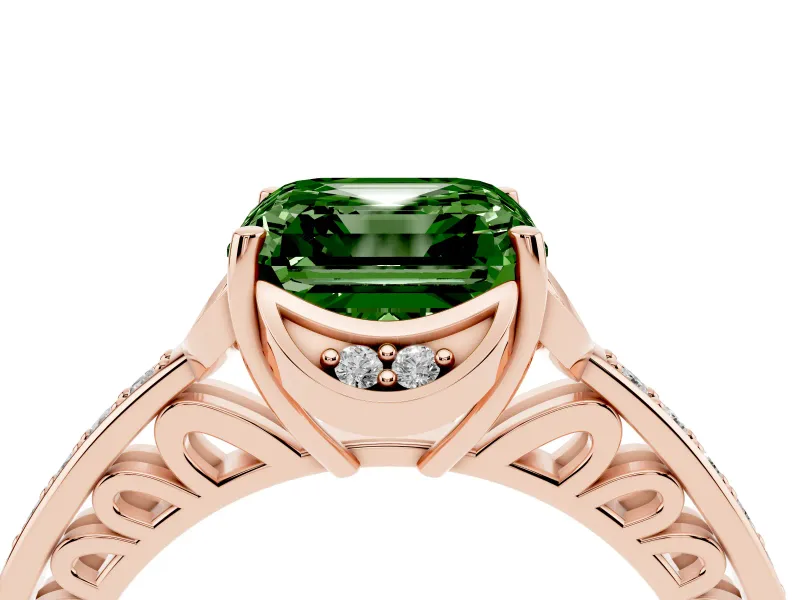 Asscher Cut Floral Pavé Engagement Ring Setting for a Fancy Green Lab-Grown Diamond | Rose Gold