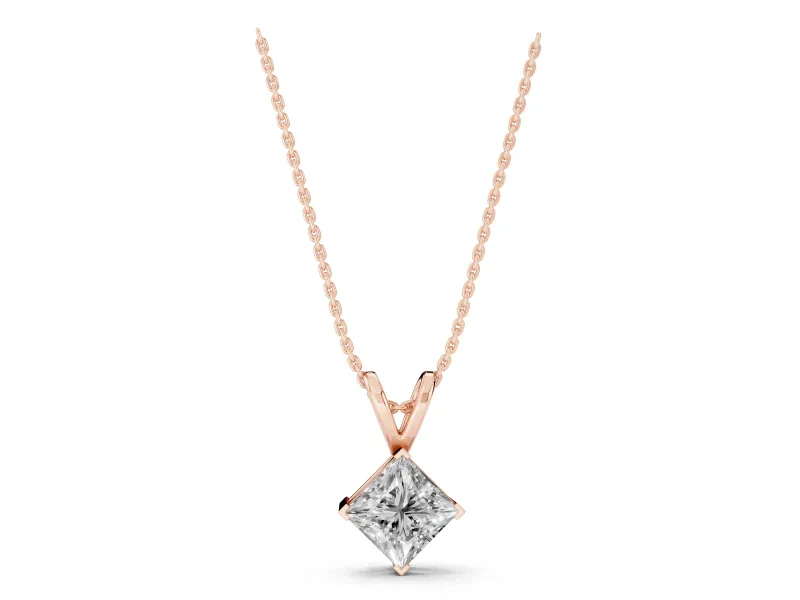Princess Cut Lab-Grown Diamond Solitaire Pendant Necklace | Split Bail | Rose Gold
