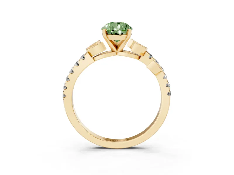 Pear-Shaped Leaf Pavé Engagement Ring Setting for a Fancy Green Lab-Grown Diamond | Yellow Gold