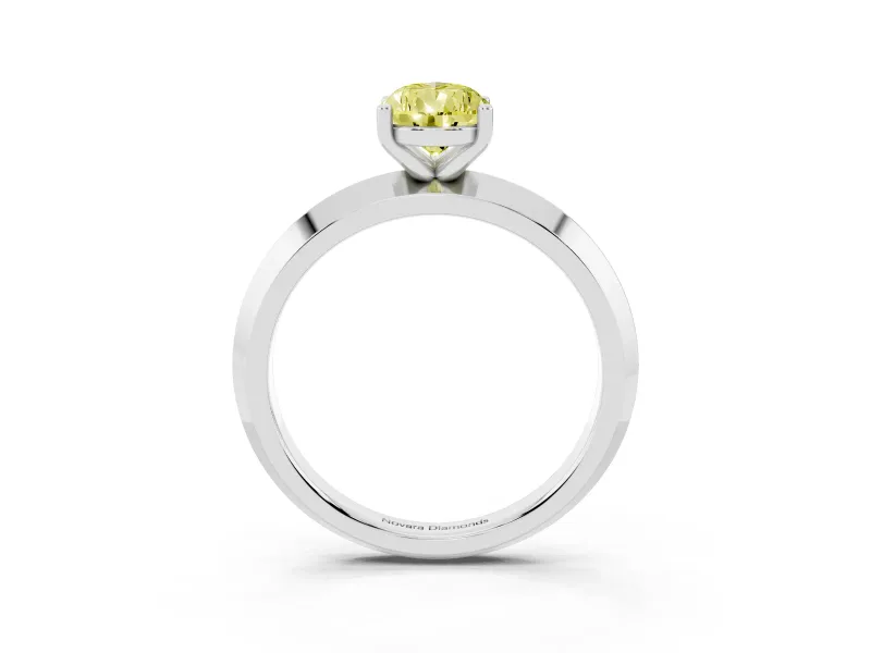Fancy Yellow Pear Cut Diamond Solitaire Engagement Ring Set in Platinum with Flat Band and Prong Setting