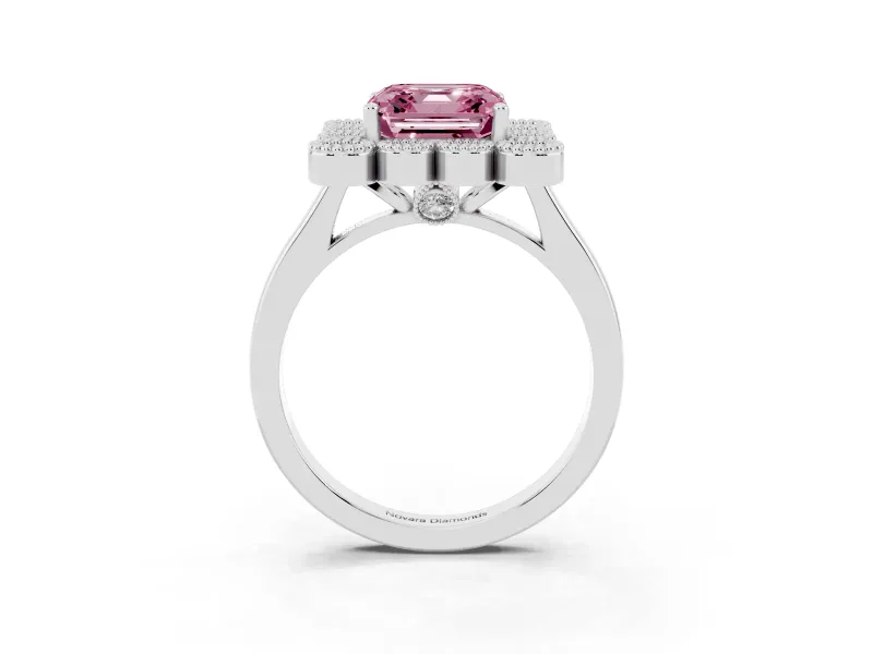 Asscher Cut Milgrain Cluster Halo Engagement Ring Setting for a Fancy Pink Lab-Grown Diamond | Plain Band | Platinum