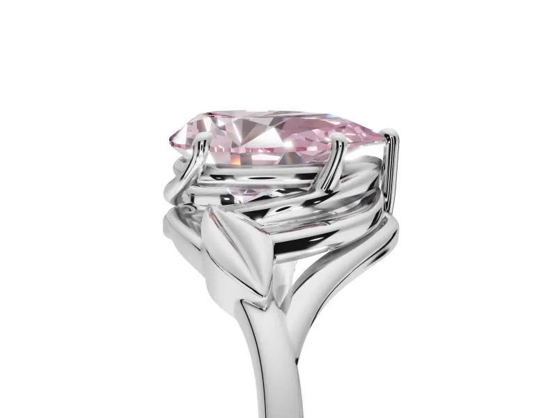 Pear-Shaped Leaf Bypass Solitaire Engagement Ring Setting for a Fancy Pink Lab-Grown Diamond | Sterling Silver