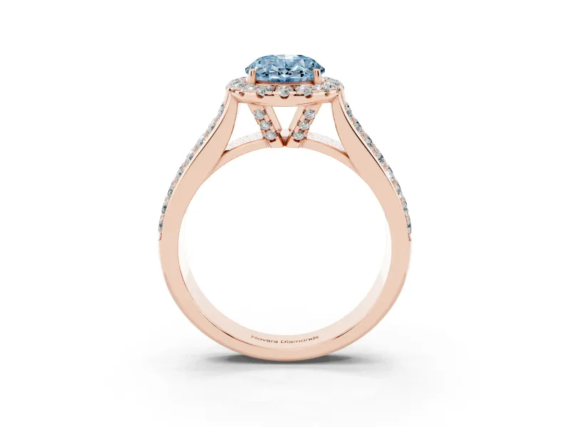 Oval Pavé Engagement Ring Setting for a Fancy Blue Lab-Grown Diamond | Wide Three-Row Band | Rose Gold